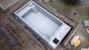 Photo of pool construction site in a garden